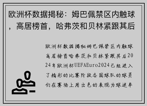欧洲杯数据揭秘：姆巴佩禁区内触球，高居榜首，哈弗茨和贝林紧跟其后