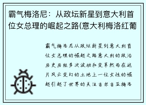 霸气梅洛尼：从政坛新星到意大利首位女总理的崛起之路(意大利梅洛红葡萄酒)