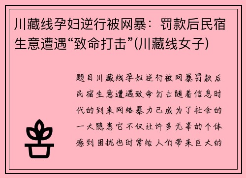 川藏线孕妇逆行被网暴：罚款后民宿生意遭遇“致命打击”(川藏线女子)